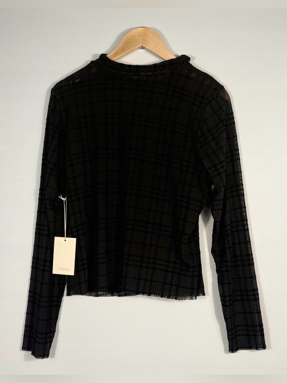 NEW Parker Women's XL Mock Neck Long Sleeve Plaid Mesh Top - Picture 2 of 3